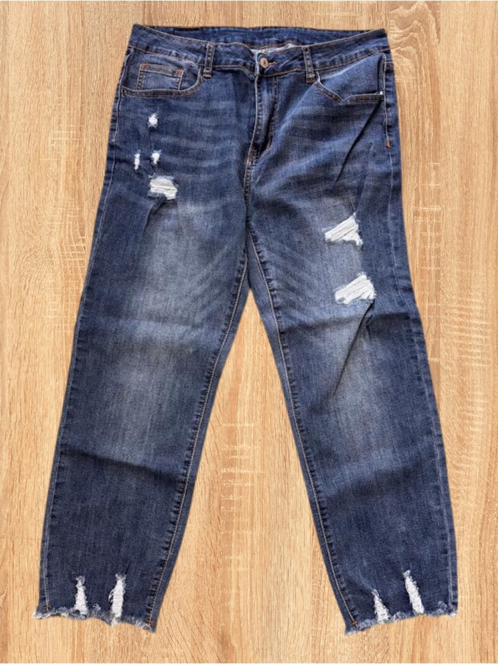 Women’s Distressed Dark Blue Denim Jeans